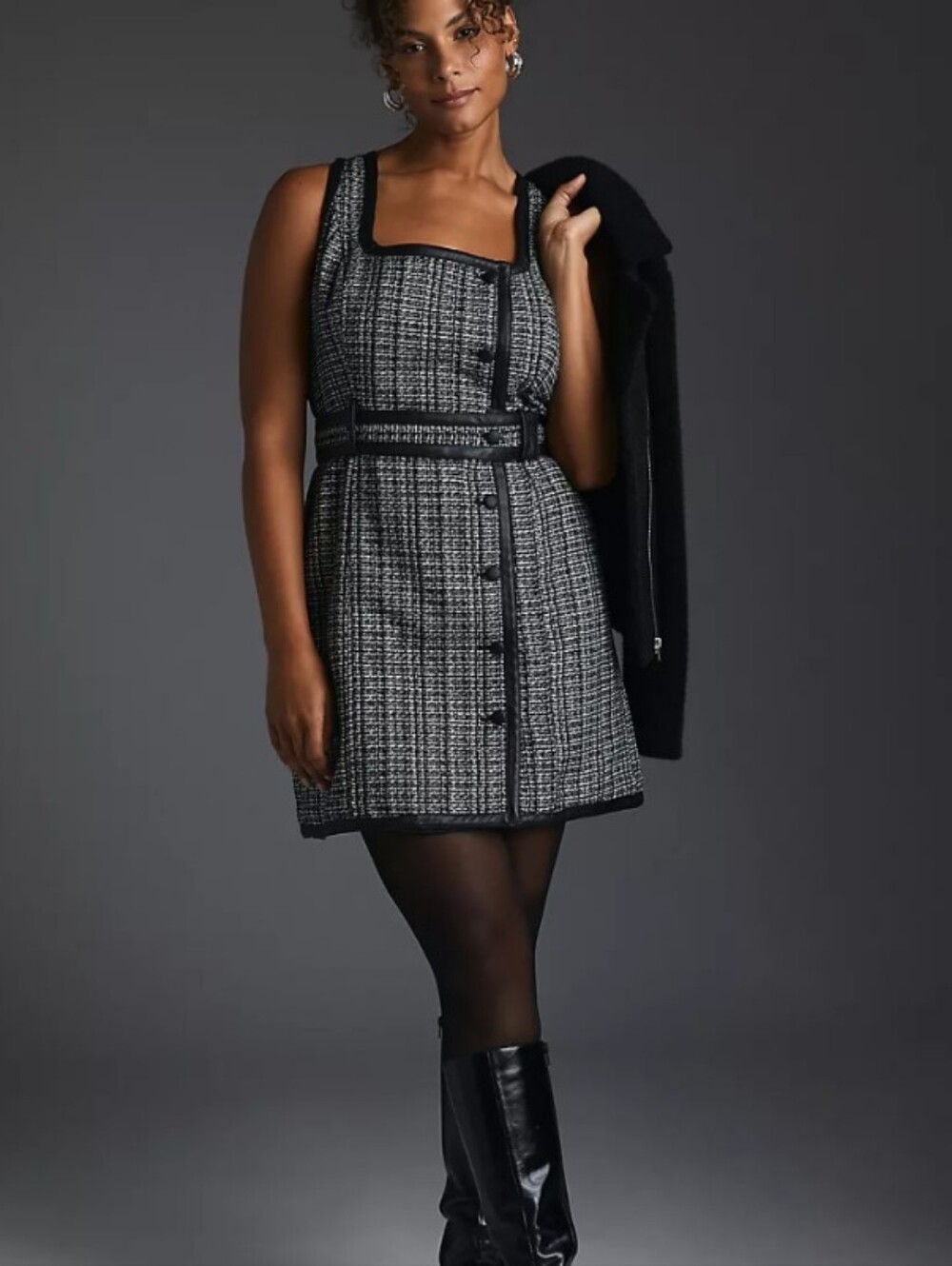 Maeve Tweed Mini Dress Faux Leather Trim Anthropologie